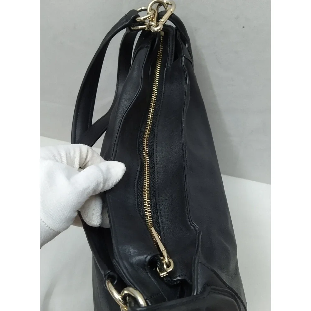 Coach Whiplash Circle Black Smooth Leather Turnlock Hobo Shoulder Bag